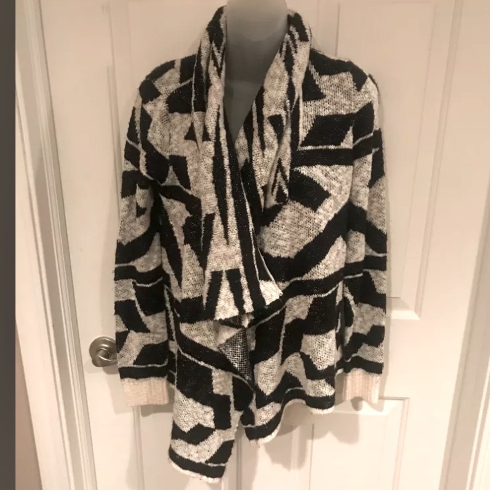 Element Womens Small Black White Open Front Sweater Cardigan B35